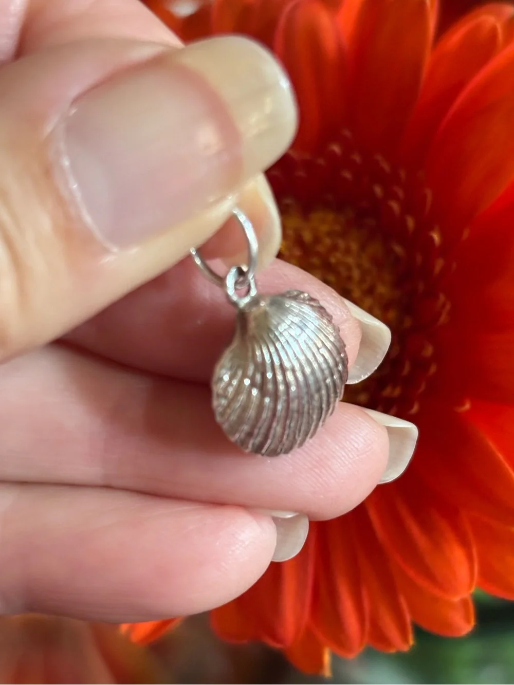 Vintage Sterling Silver Clam Seashell Pendant from Portugal